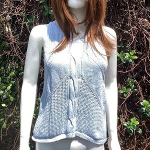 Cabi Crochet Blue Knit Sleeveless Sweater Size Medium